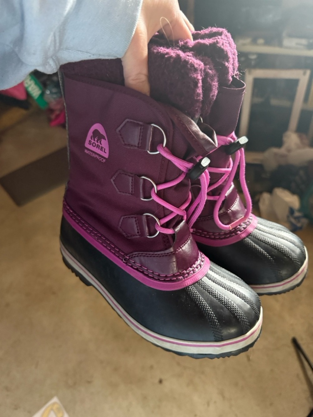 Sorel Kids Waterproof Plum and Pink Winter Boots